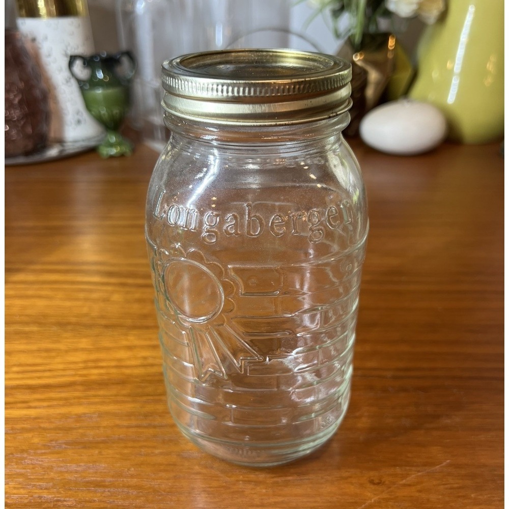 Vintage Longaberger Blue Ribbon Collection Quart Canning Glass Jar with Lid